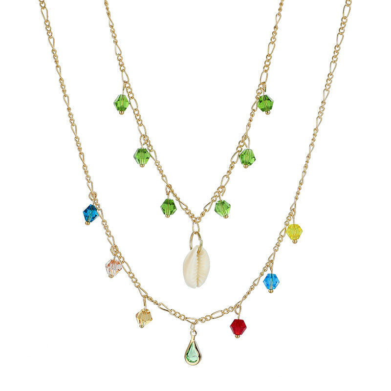 Wholesale Geometric Shell Tassel Layered Necklace